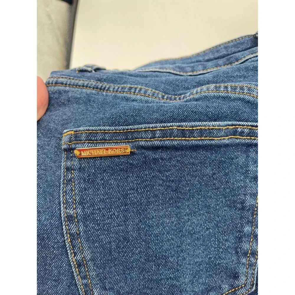 Michael Kors Womens Size 8 Blue Denim Cropped Sailor Jeans Gold Button Pockets
